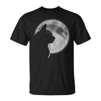 Black Cat In Front Of The Full Moon T-Shirt - Monsterry CA