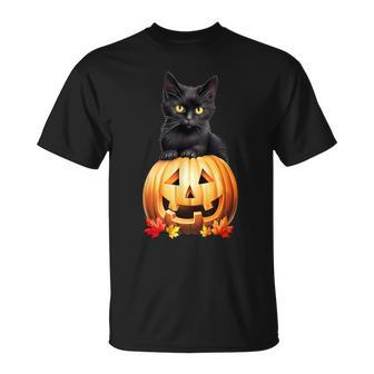 Black Cat Halloween Pumpkin Costume T-Shirt - Monsterry CA