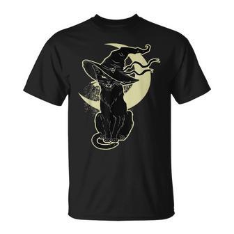 Black Cat Witch HalloweenVintage Costume Witch Hat Moon T-Shirt | Seseable CA