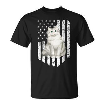 Black White American Flag Ragamuffin 4Th Of July Cat T-Shirt | Mazezy