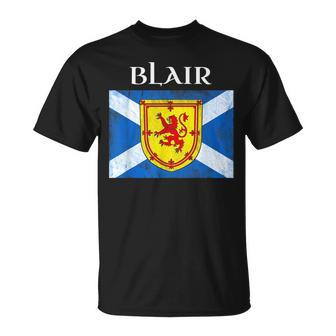 Blair Scottish Clan Name Gift Scotland Flag Festival Unisex T-Shirt | Mazezy