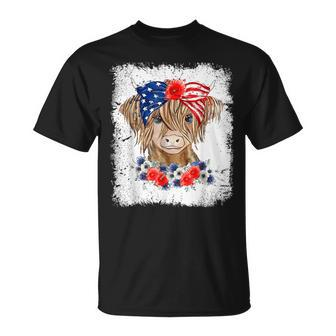 Bleached 4Th Of July Long Haired Calf Usa Patriotic Cow Unisex T-Shirt - Seseable