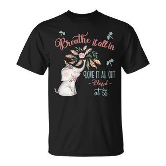 Blessed 55Th Birthday Whimsical Elephant Motivational Quote T-Shirt | Mazezy