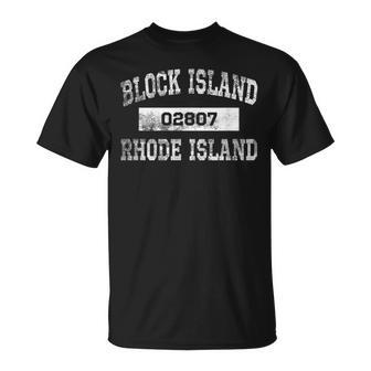 Block Island Rhode Island T 02807 Zip Code Distressed T-Shirt | Mazezy UK