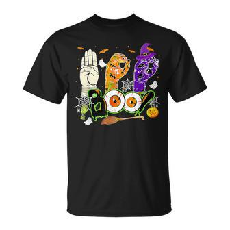 Boo American Sign Language Asl Deaf Halloween Costume T-Shirt - Thegiftio UK