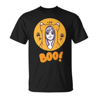 Boo Funny Anime Girl With Cat Costume Scary Halloween 2022 Unisex T-Shirt | Mazezy