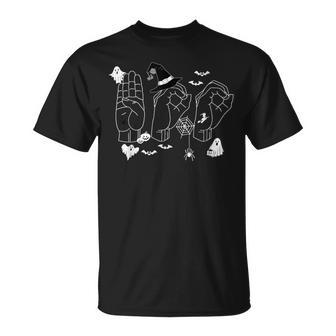Boo Hands American Sign Language Pride Asl Deaf Halloween T-Shirt - Monsterry