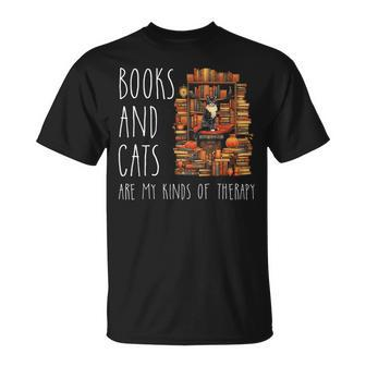 Books And Cats Are My Kinds Of Therapy Nerd Librarian Unisex T-Shirt