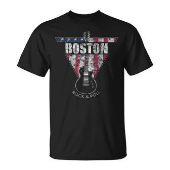 Boston Souvenir Vintage American Flag Guitar Player Rock Fan Unisex T-Shirt - Seseable