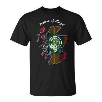 Boyd Surname Last Name Scottish Clan Tartan Badge Crest Funny Last Name Designs Funny Gifts Unisex T-Shirt | Mazezy