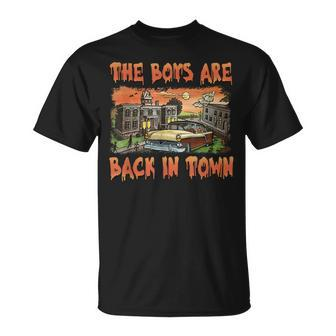 The Boys Are Back In Town Scary Halloween Town Spooky Season T-Shirt | Mazezy