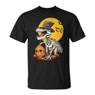 Boys Creepy Skeleton Dinosaur T Rex Halloween T-Shirt - Seseable