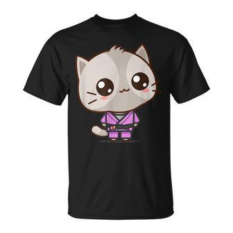 Brazilian Jiu Jitsu Black Belt Combat Sport Cute Kawaii Cat T-Shirt | Mazezy