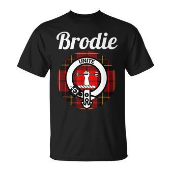 Brodie Clan Scottish Name Coat Of Arms Tartan Unisex T-Shirt | Mazezy