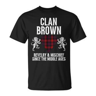 Brown Clan Scottish Name Coat Of Arms Tartan Family Party Brown Funny Gifts Unisex T-Shirt | Mazezy