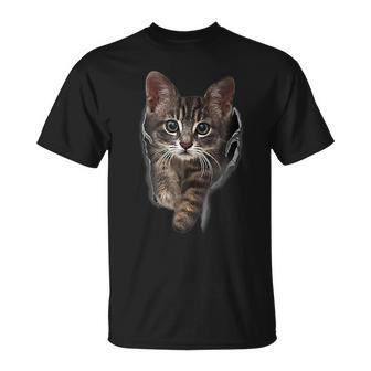 Brown-Kitten Staring-Cute Cats T-Shirt | Mazezy