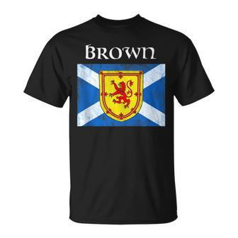 Brown Scottish Clan Name Gift Scotland Flag Festival Brown Funny Gifts Unisex T-Shirt | Mazezy