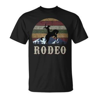 Bucking Rodeo Cowgirl Roping Horse Riding Retro Unisex T-Shirt | Mazezy