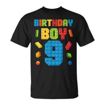 Building Bricks 9Th Birthday Boy 9 Nine Year Master Builder T-Shirt - Seseable