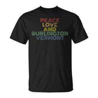 Burlington Vermont Peace Love Retro 70S Vintage T-Shirt | Mazezy