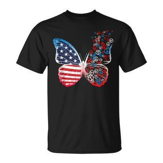 Butterfly Patriotic Peace Signs 4Th Of July Us Flag Unisex T-Shirt | Mazezy