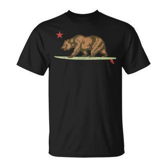 California Surfing Bear Surfboard State Flag T-Shirt | Mazezy