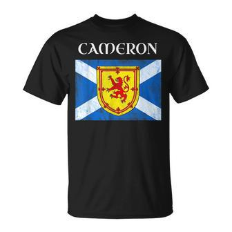 Cameron Scottish Clan Name Gift Scotland Flag Festival Unisex T-Shirt | Mazezy