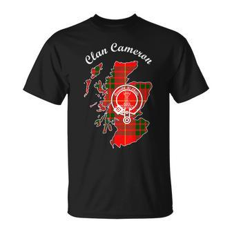 Cameron Surname Last Name Scottish Clan Tartan Badge Crest Funny Last Name Designs Funny Gifts Unisex T-Shirt | Mazezy