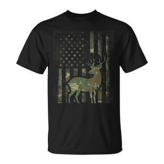 Camo American Flag Buck Hunting For Deer Hunter T-Shirt - Monsterry UK