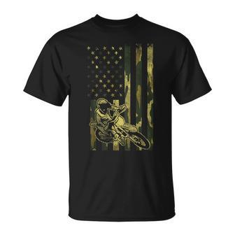 Camo American Flag Dirt Bike Vintage Motocross Racing T-Shirt | Mazezy