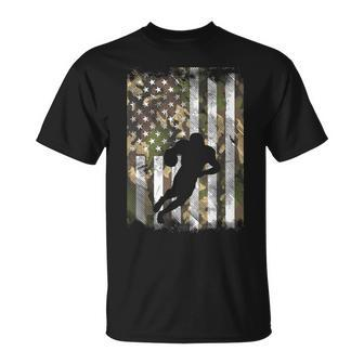 Camo Us Flag American Football Player Vintage Patriotic T-Shirt | Mazezy
