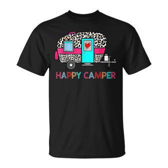 Camper Happy Summer Camp Camping Leopard Funny Glamping Camping Funny Gifts Unisex T-Shirt | Mazezy