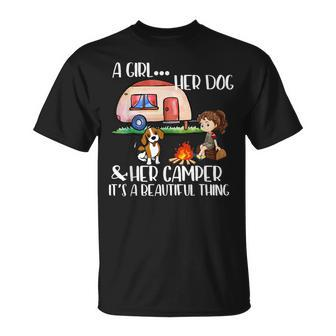 Camping A Girl Her Dog & Her Camper Its A Beautiful Thing Unisex T-Shirt | Mazezy