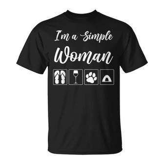 Camping Alcohol Tent Wine Girl Im A Simple Woman Unisex T-Shirt | Mazezy