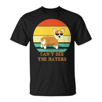 Cant See The Haters Corgi Doge Meme Pixel Glasses Dog Owner Unisex T-Shirt | Mazezy