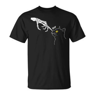Cat Black Lover Skeleton Hand Boop Halloween 2023 T-Shirt | Mazezy