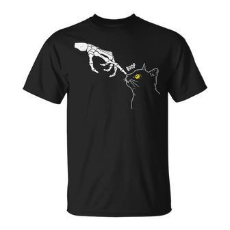 Cat Black Lover Skeleton Hand Boop Funny Halloween 2023 Unisex T-Shirt - Monsterry UK