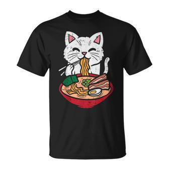 Cat Eating Ramen Kawaii Japanese Noodles Anime Foodie T-Shirt | Mazezy