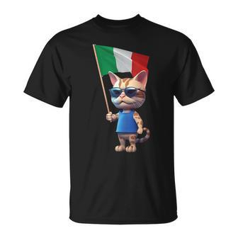 Cat Italy Flag Italian Italia Rome Pizza Kids Adorable Kitty Unisex T-Shirt | Mazezy