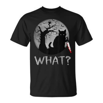 Cat What Murderous Black Cat With Knife Costume Halloween T-Shirt - Monsterry