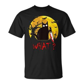 Cat What Murderous Black Cat With Knife Halloween Costume T-Shirt - Monsterry AU