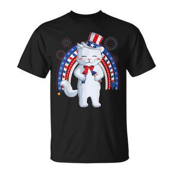 Cat Uncle Sam Hat Us Flag Fourth 4Th Of July Kids Girls Boys Funny Gifts For Uncle Unisex T-Shirt | Mazezy