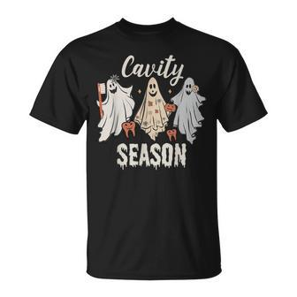 Cavity Season Halloween Dental Ghosts And Toothbrush T-Shirt - Monsterry