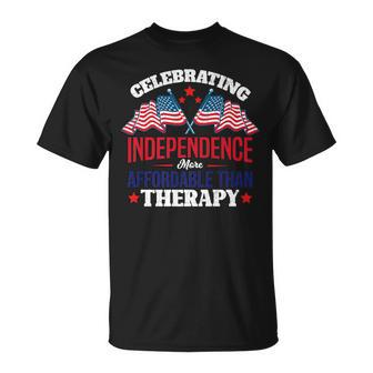 Celebrating Independence Funny Usa 4Th Of July Graphic Unisex T-Shirt | Mazezy