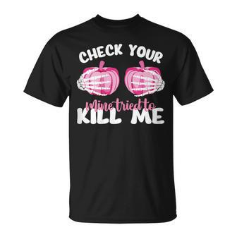 Check Your Pumpkins Halloween Breast Cancer Awareness T-Shirt - Thegiftio UK