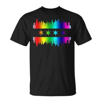 Chicago Flag Skyline Lgbt Gay Pride Parade Unisex T-Shirt | Mazezy