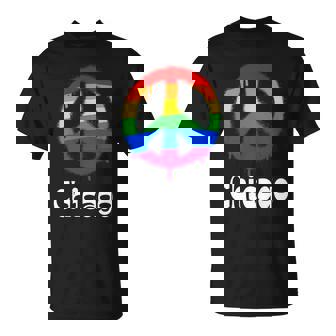 Chicago Gay Pride Lgbtq Lgbt Retro Groovy Peace Sign Unisex T-Shirt | Mazezy