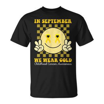 Childhood Cancer Awareness Face In September We Wear Gold T-Shirt | Mazezy