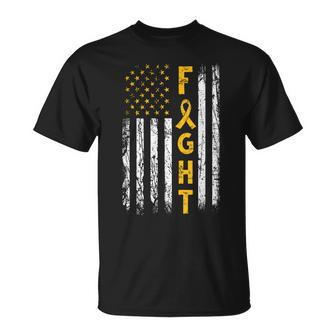 Childhood Cancer Awareness Fight Support American Flag Usa T-Shirt | Mazezy