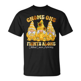 Childhood Cancer Awareness Month Gold Ribbon Gnomies T-Shirt | Mazezy